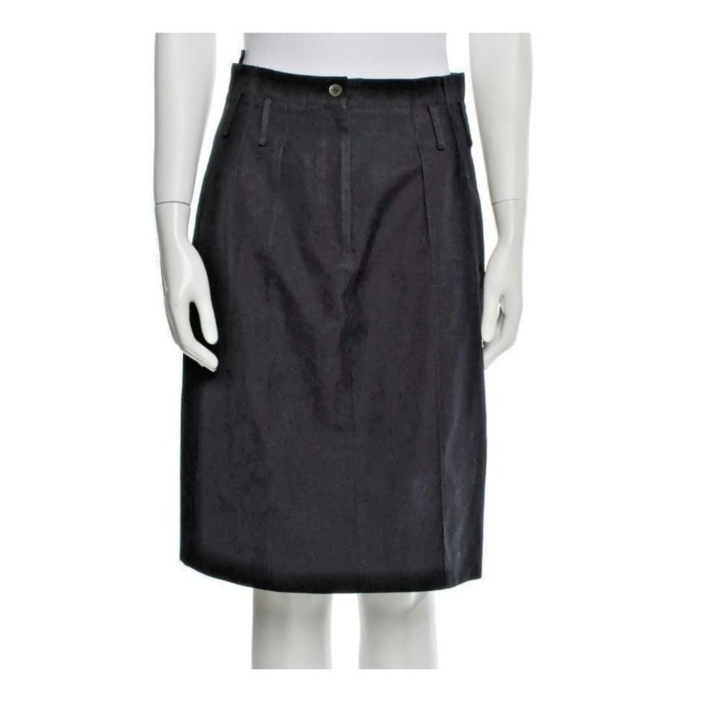 Fendi Knee Length Skirt Womens 6 Black Excellent Cotton Zip Button 2001 Vintage